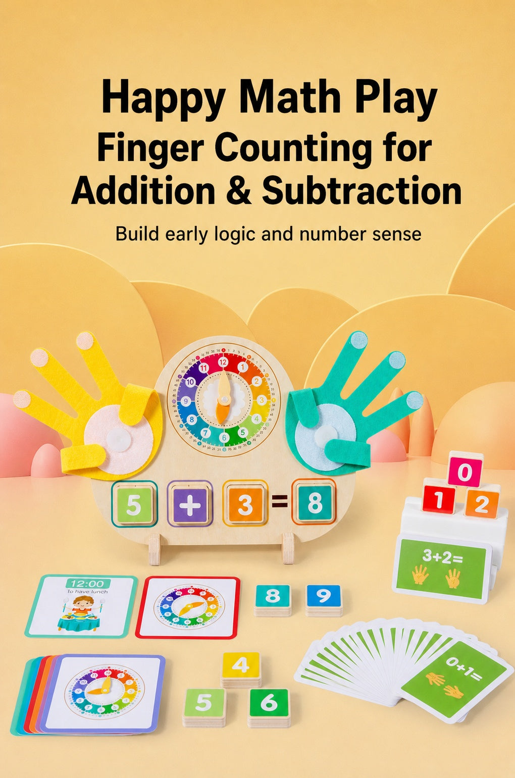 Clock & Finger Counting Arithmetic Learning Board with Stand