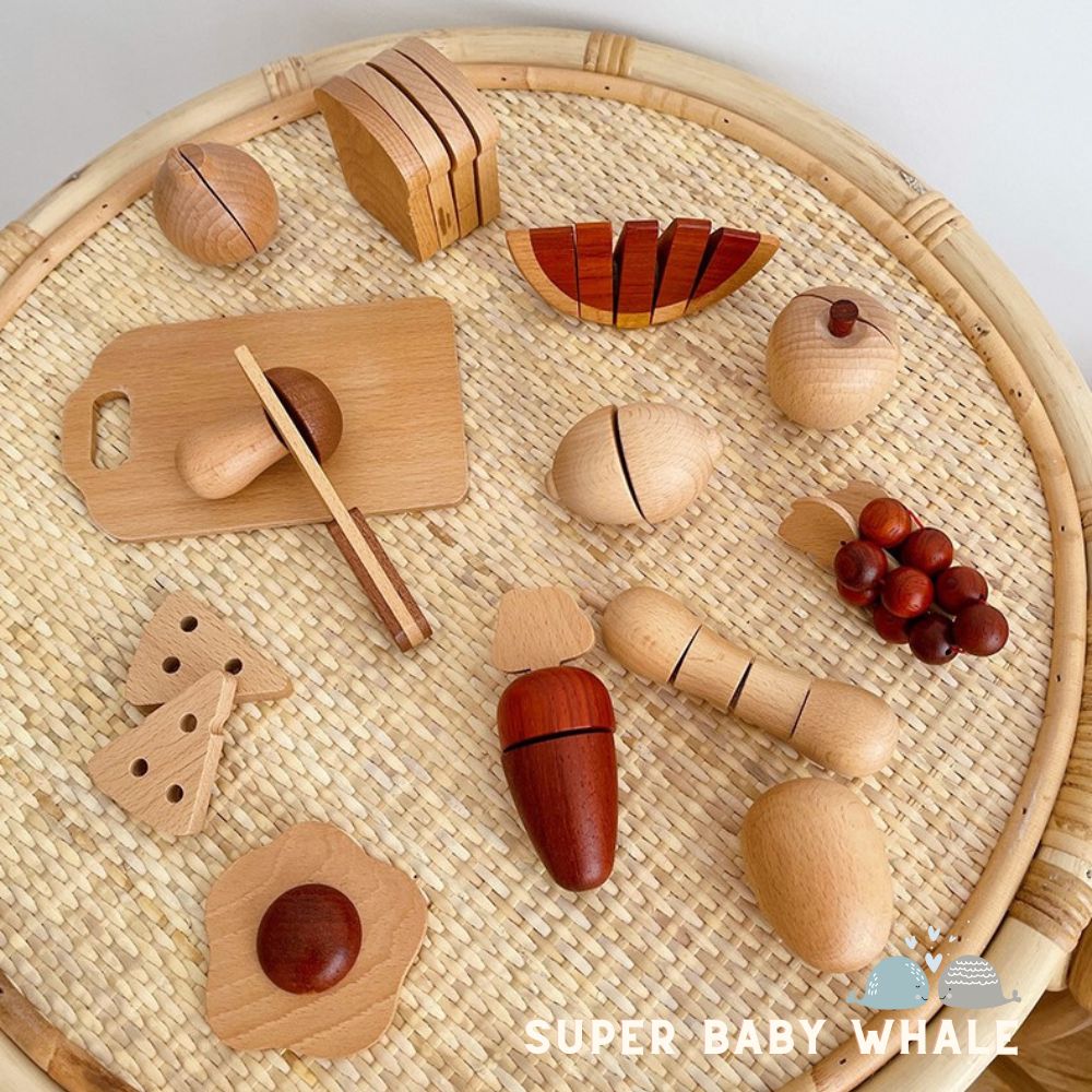 Wooden Play Food Set - Cuttable Fruits and Vegetables