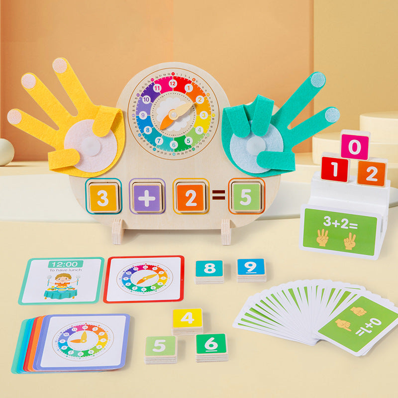 Clock & Finger Counting Arithmetic Learning Board with Stand