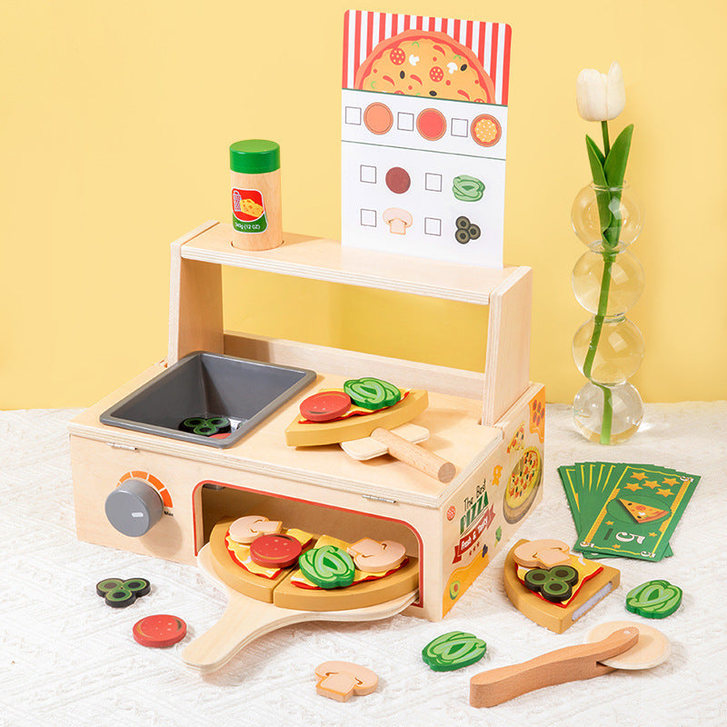 Wooden Pizza Making Play Set with Sound Effects & Recipe Cards