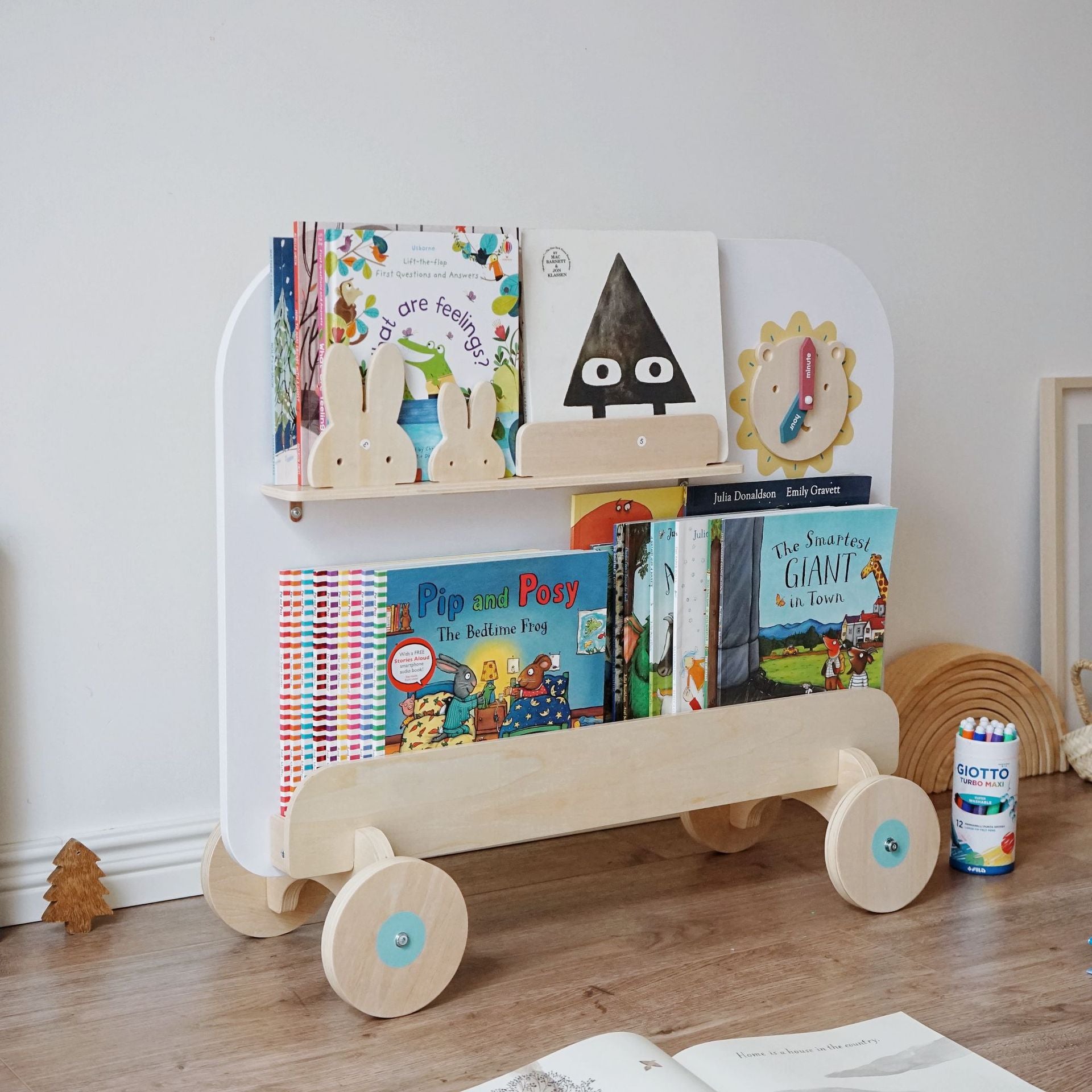 Wooden Bookshelf and Whiteboard