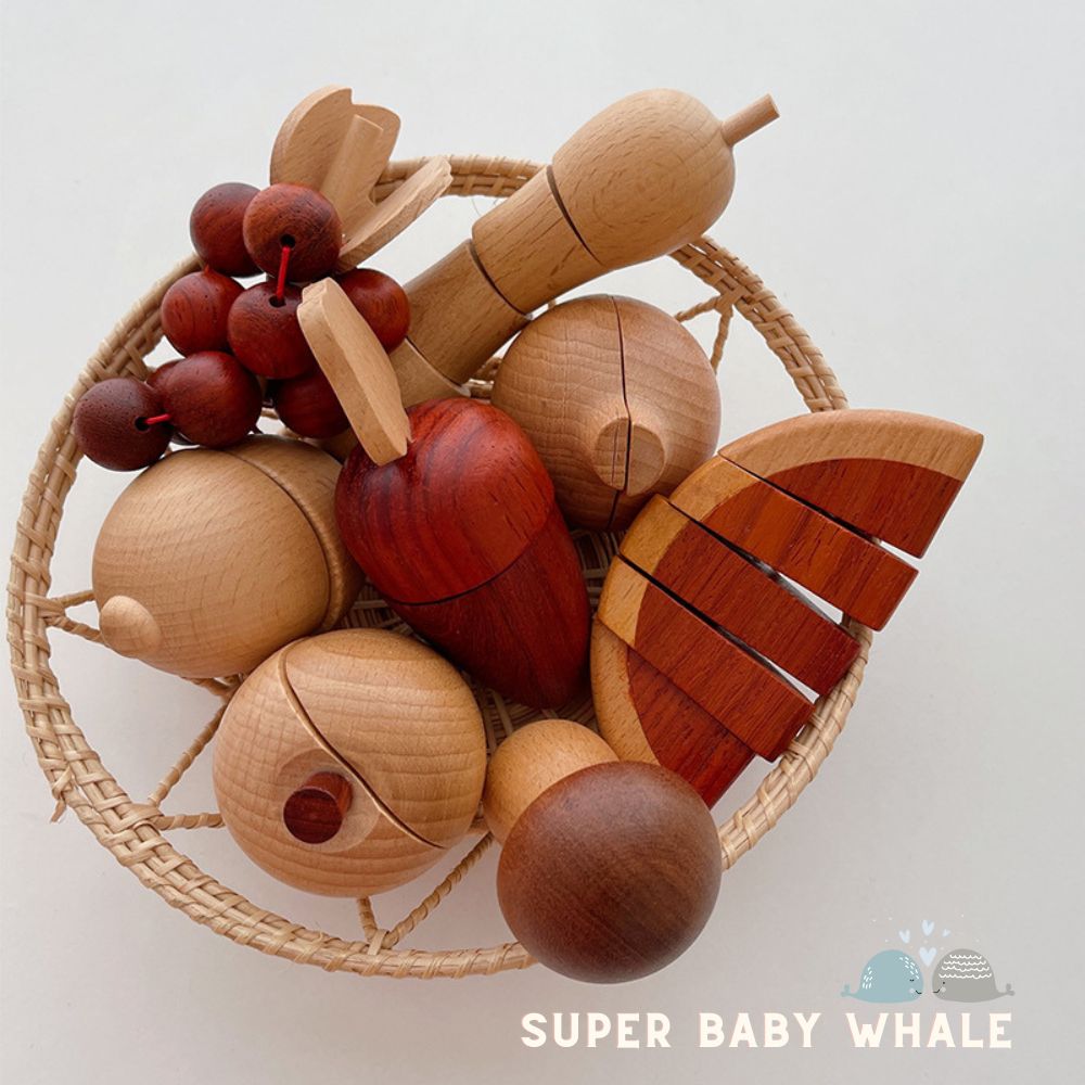 Wooden Play Food Set - Cuttable Fruits and Vegetables