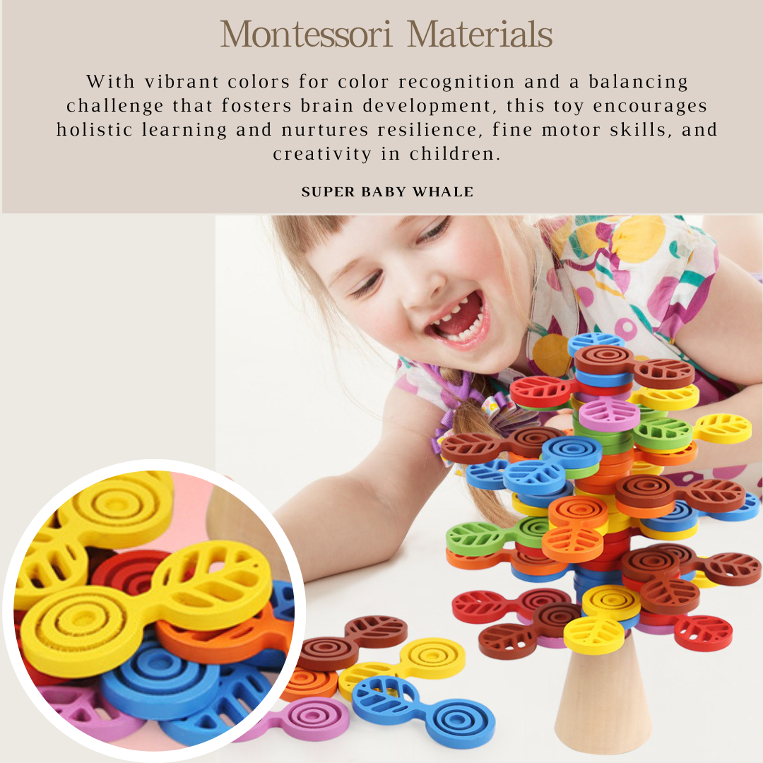 Wooden Montessori Early Education Stacking Tree Balance Toy