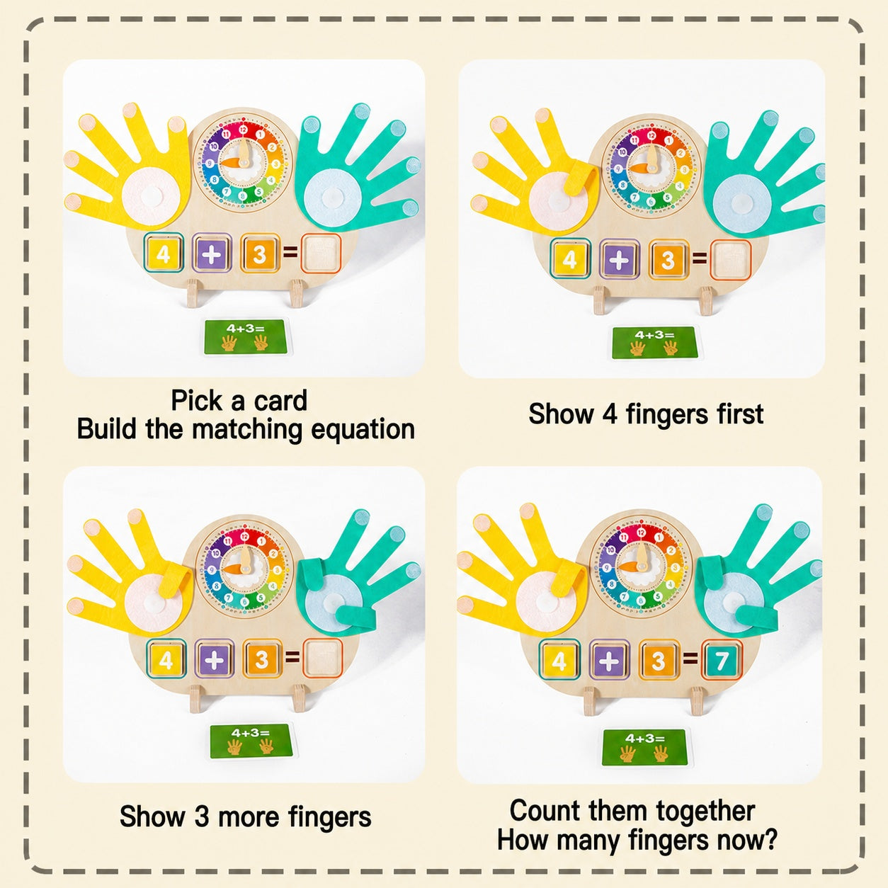 Clock & Finger Counting Arithmetic Learning Board with Stand