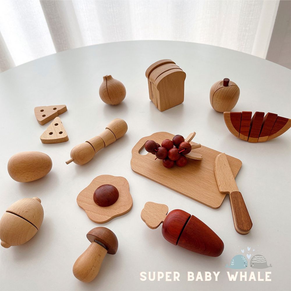 Wooden Play Food Set - Cuttable Fruits and Vegetables