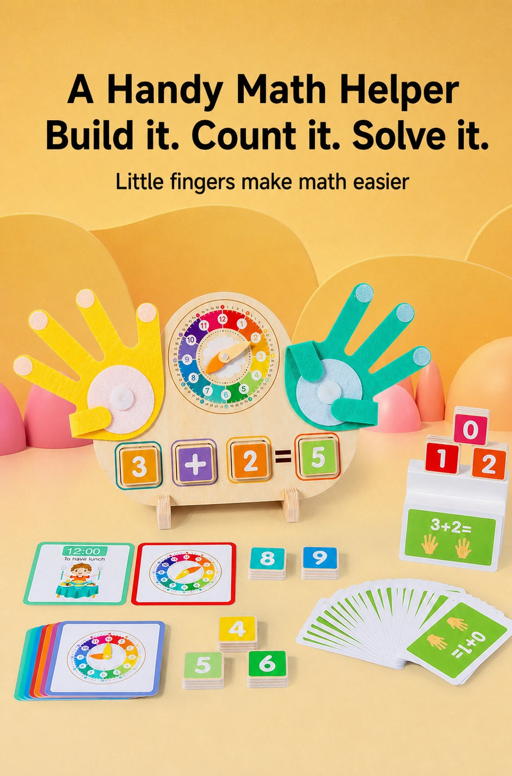 Clock & Finger Counting Arithmetic Learning Board with Stand