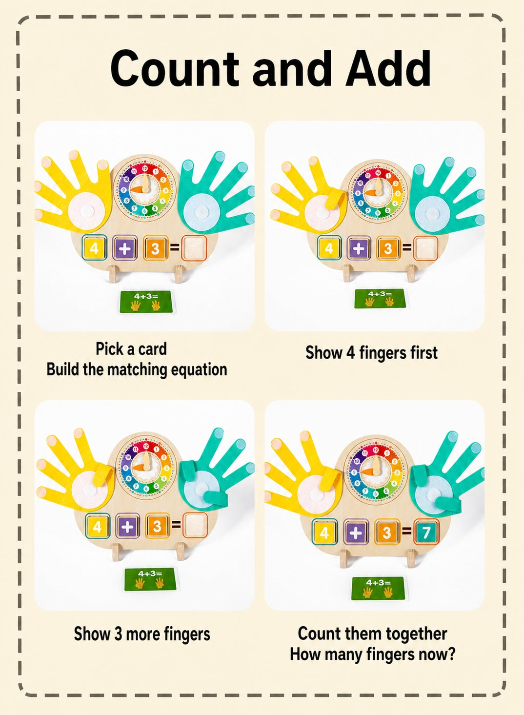 Clock & Finger Counting Arithmetic Learning Board with Stand