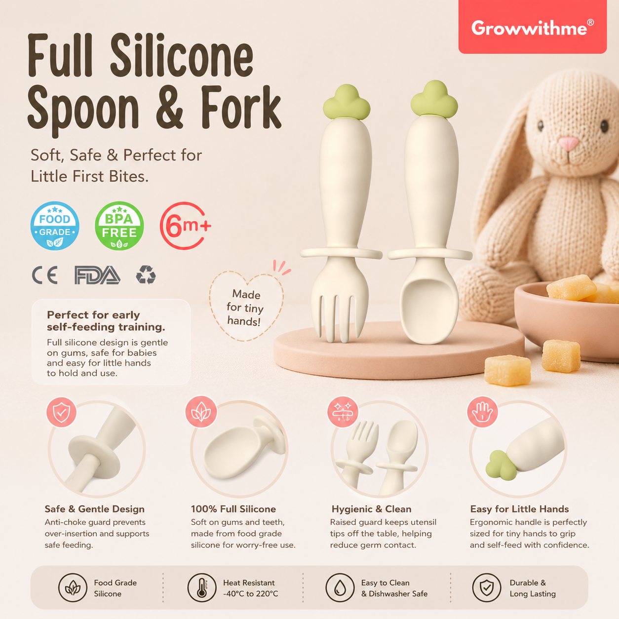 Growwithme® Silicone Fork and Spoon Set (6-12m)