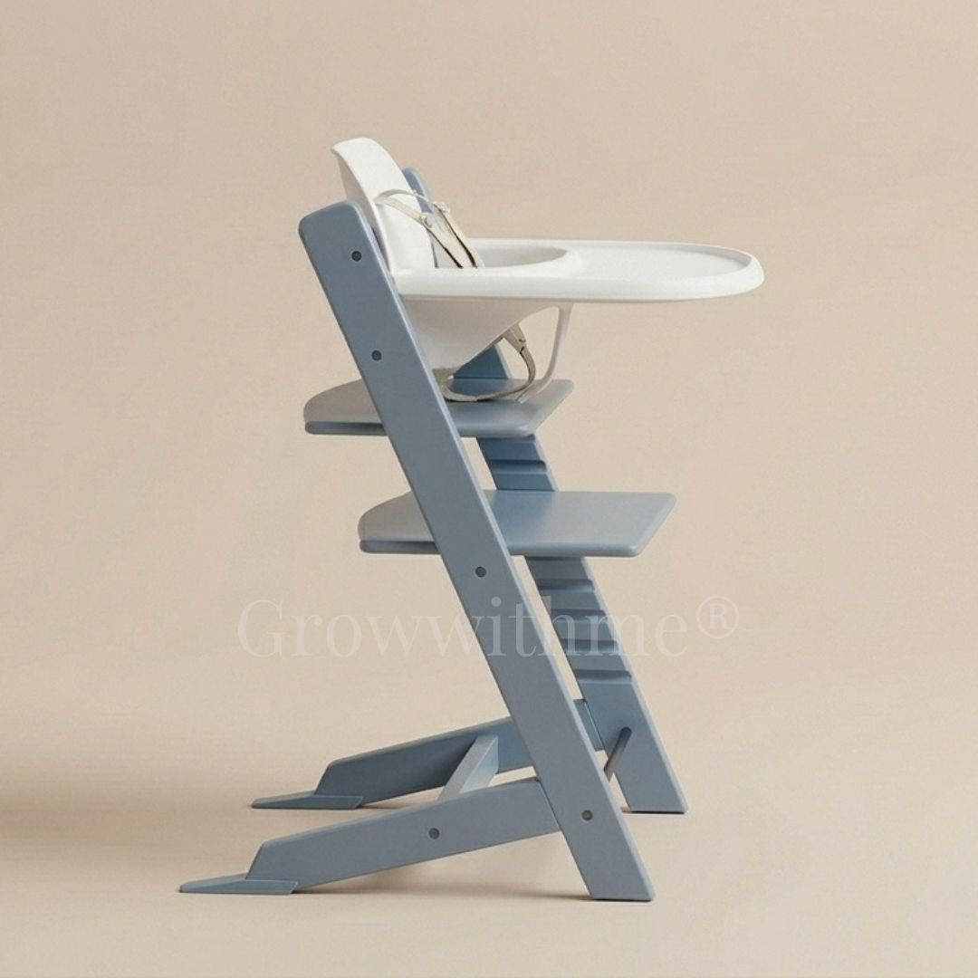 growwithme embo baby wooden high chair grey blue