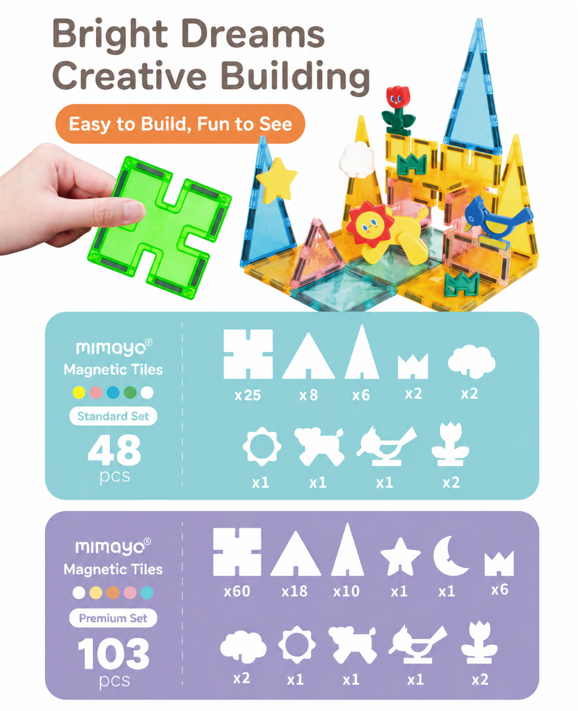 Mamayo Snaplock™ magnetic Tiles transparent (48pcs)