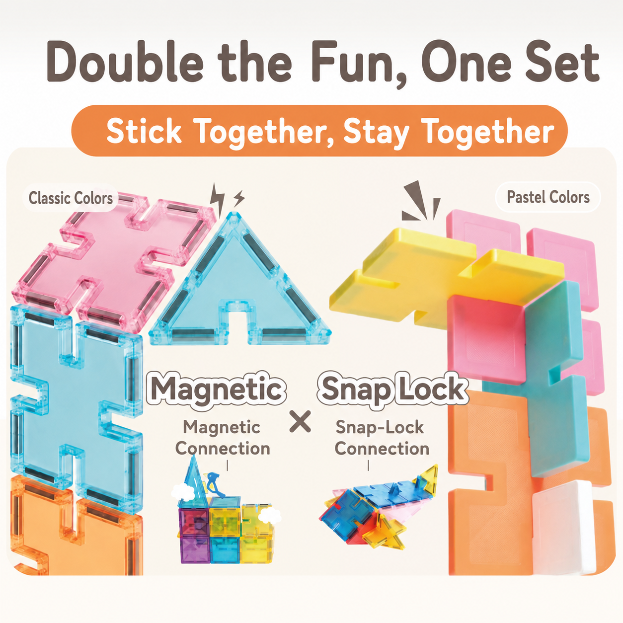 Mamayo Snaplock™ magnetic Tiles transparent (48pcs)