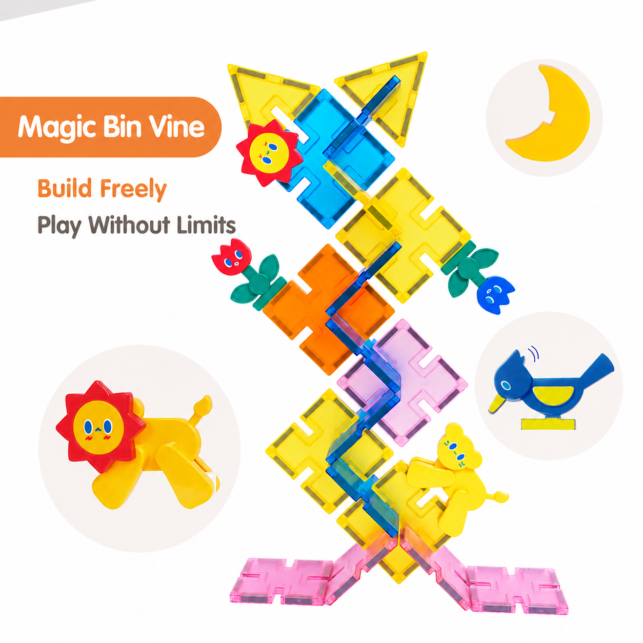 Mamayo Snaplock™ magnetic Tiles transparent (48pcs)