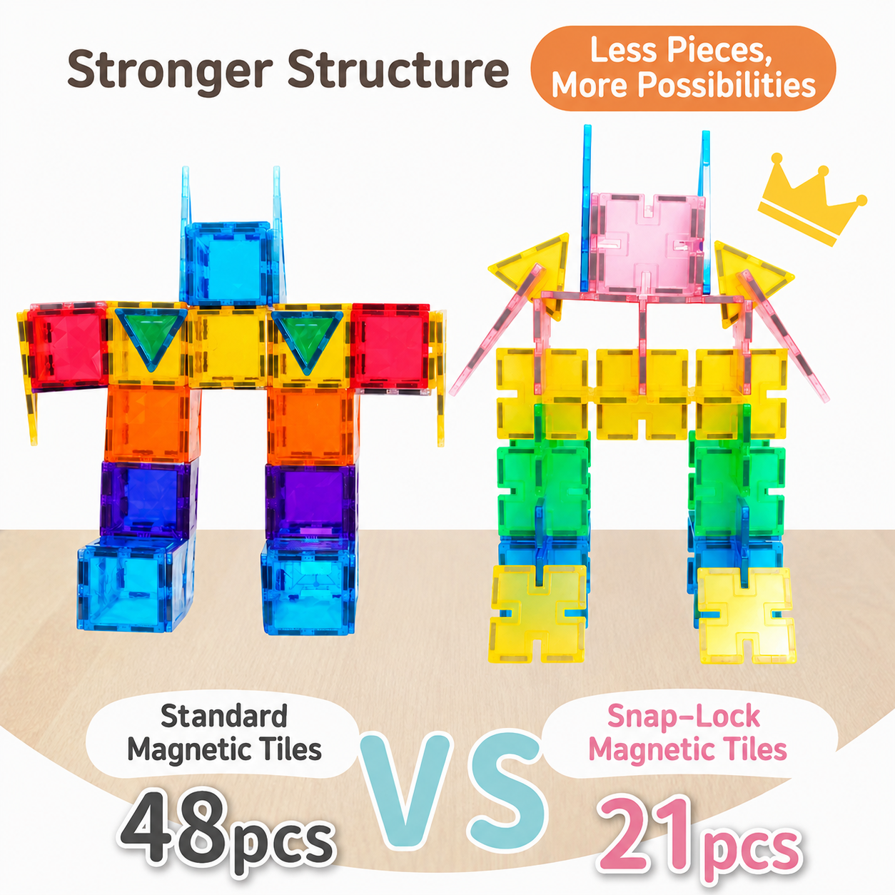 Mamayo Snaplock™ magnetic Tiles transparent (48pcs)