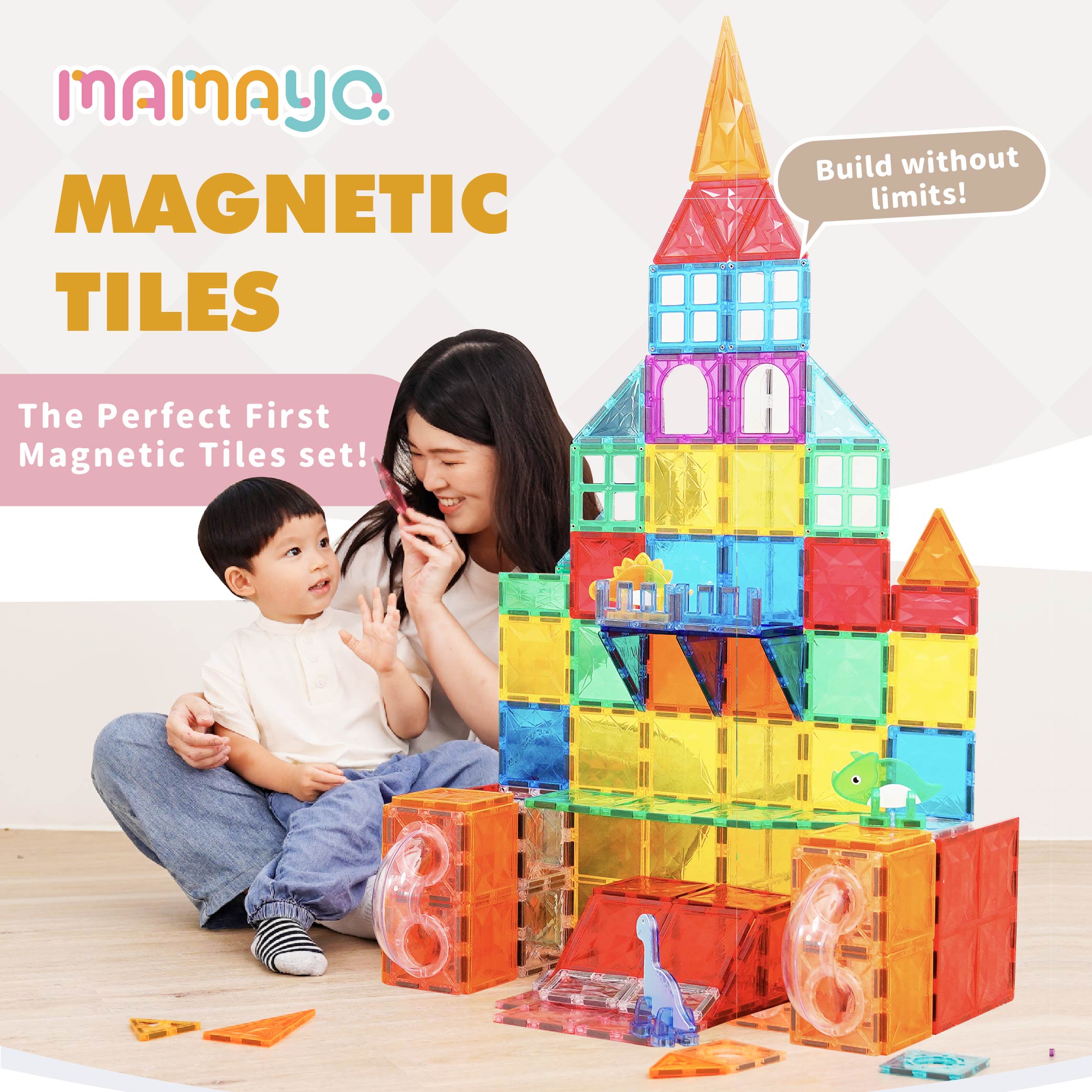 Mamayo Magnetic Tiles- Rainbow Paradise Deluxe Set (60pcs)