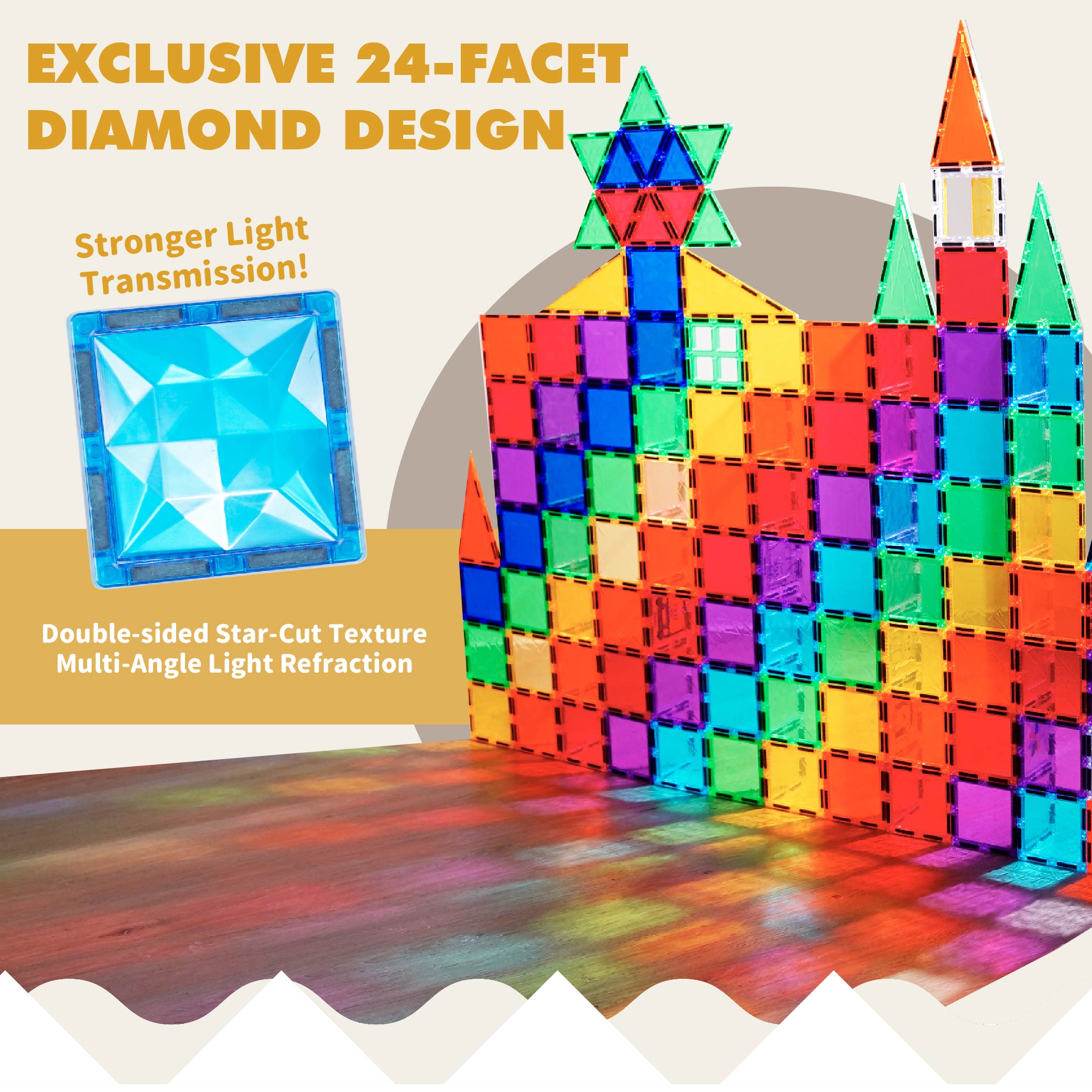 Mamayo Magnetic Tiles- Rainbow Paradise Deluxe Set (60pcs)