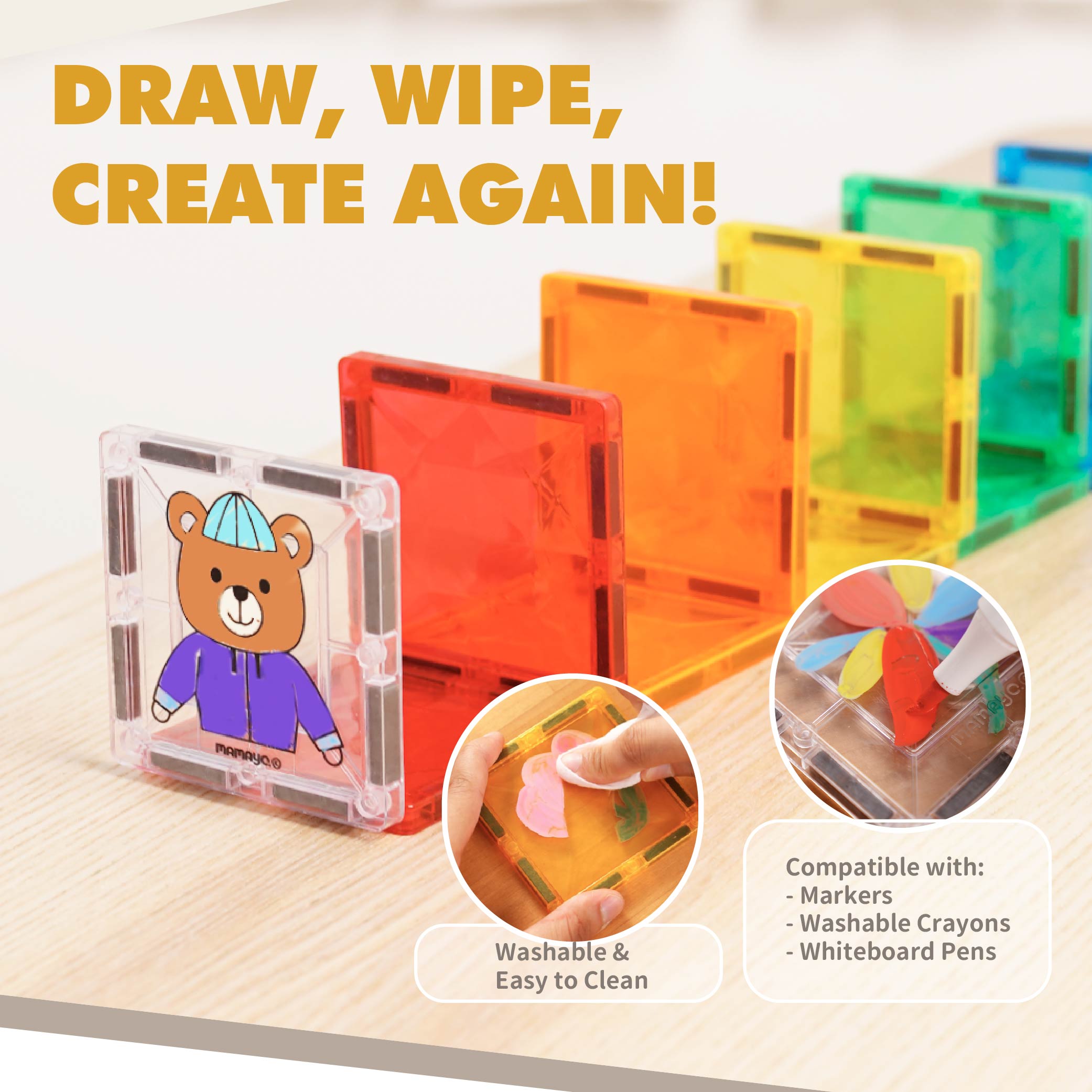 Mamayo Magnetic Tiles- Rainbow Paradise Deluxe Set (60pcs)