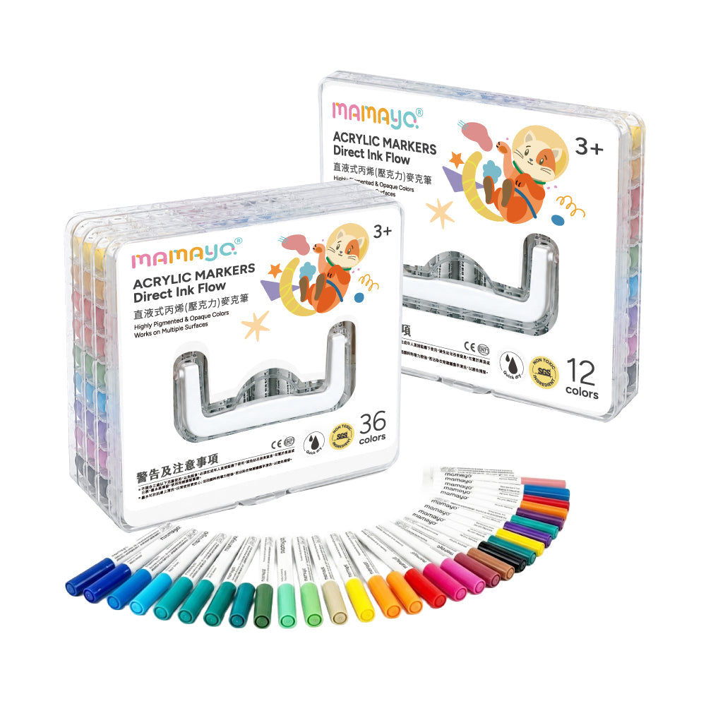 Mamayo direct-liquid acrylic markers with flexible brush tip in carry case
